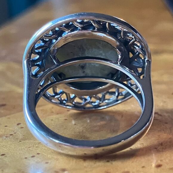 Natural Connemara Marble Sterling Silver Cocktail Ring Size 7 - Picture 5 of 9